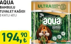 AQUA BAMBULU TUVALET KAĞIDI 3 KATLI 40'LI